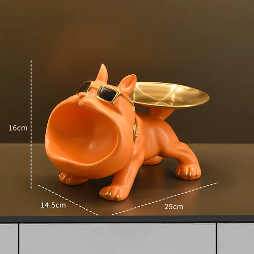 Bulldog Resin Sculpture with Storage Tray - Elegant Animal Decor for Home Interiors