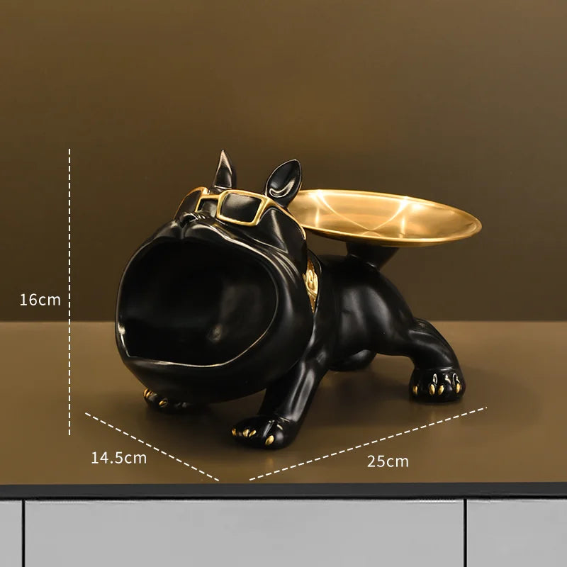 Bulldog Resin Sculpture with Storage Tray - Elegant Animal Decor for Home Interiors