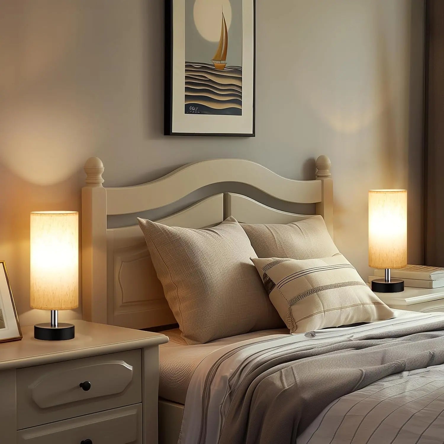 Set of 2 Minimalist Small Table Lamps for Bedroom and Office Use - Ideal for Nightstands, Reading Rooms, Kids' Rooms, Living Rooms, and Dorms