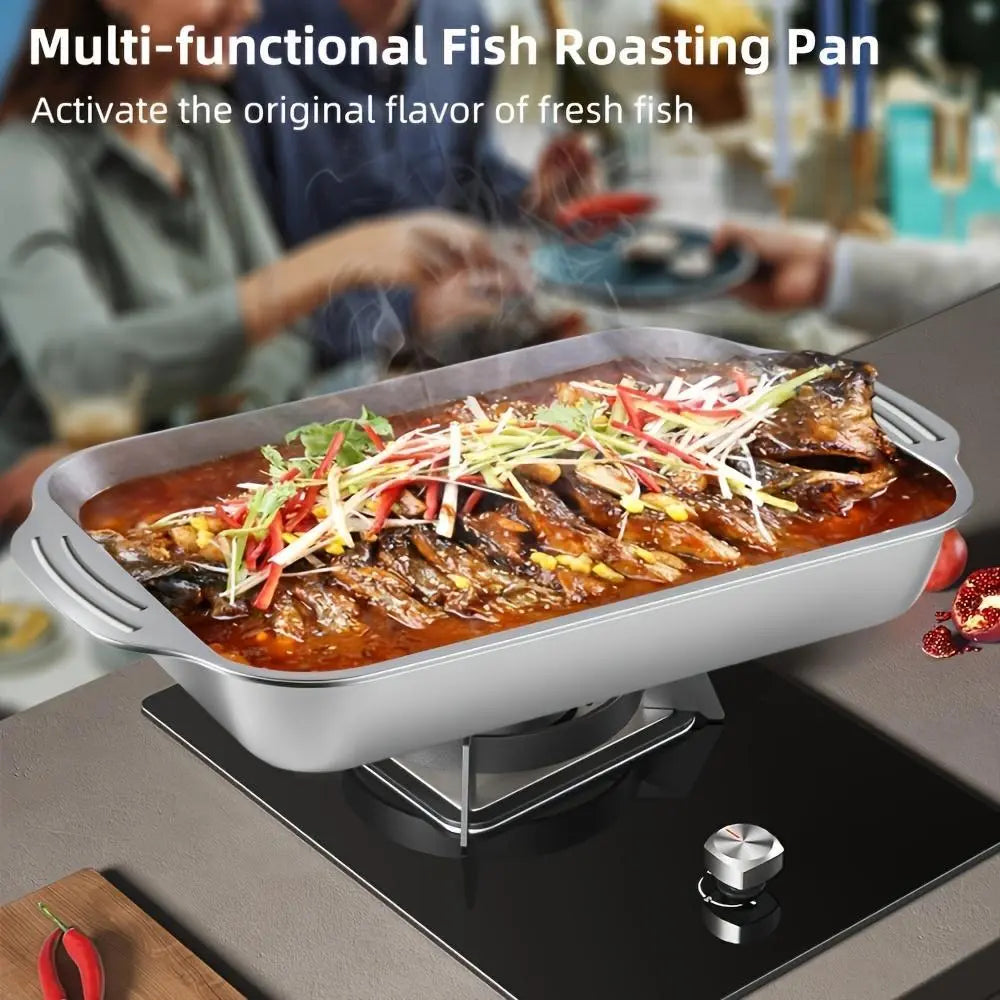 Extra Large Stainless Steel Baking Pans Set with Lids - Non-Stick Thick-Bottomed Rectangular Oven Trays for Desserts, Bread, and Seafood - Ideal for Grilling and Buffet Serving - Oven Safe Design - Perfect Mother's Day Gift