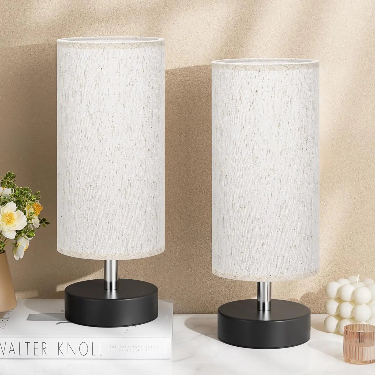 Set of 2 Minimalist Small Table Lamps for Bedroom and Office Use - Ideal for Nightstands, Reading Rooms, Kids' Rooms, Living Rooms, and Dorms