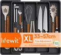 Expandable Cutlery Drawer Organizer, Extra Large Plastic Utensil Holder for Kitchen Storage and Organization, 33-57×38 cm, Black