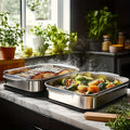 Extra Large Stainless Steel Baking Pans Set with Lids - Non-Stick Thick-Bottomed Rectangular Oven Trays for Desserts, Bread, and Seafood - Ideal for Grilling and Buffet Serving - Oven Safe Design - Perfect Mother's Day Gift