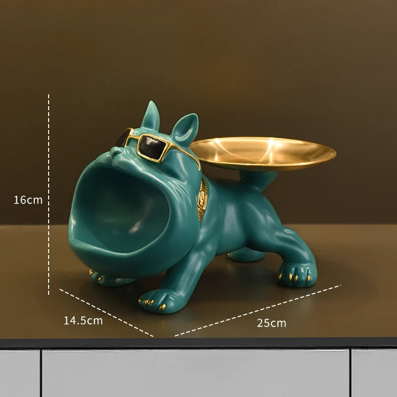 Bulldog Resin Sculpture with Storage Tray - Elegant Animal Decor for Home Interiors