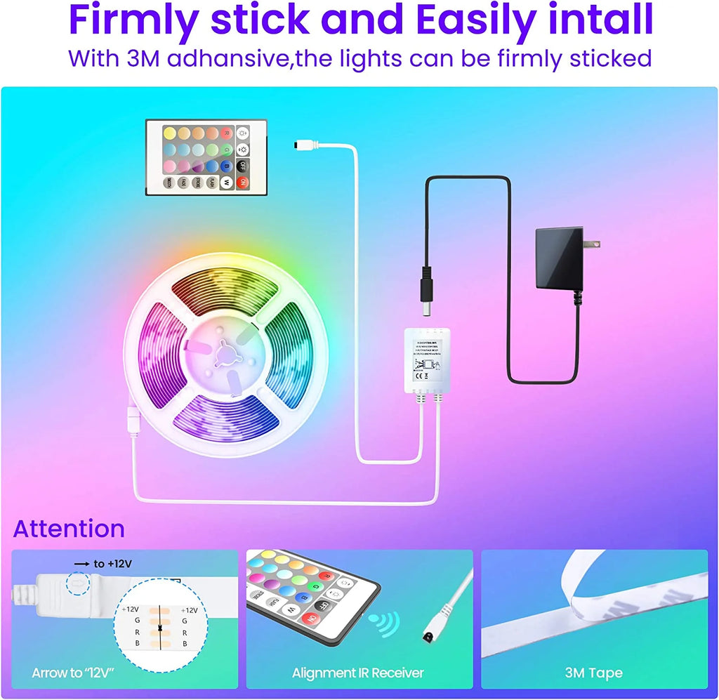 50 FT Bluetooth LED Strip Lights for Bedroom - Color Changing Light Strip with Music Synchronization, Mobile App Control, and IR Remote (App + Remote + Microphone)