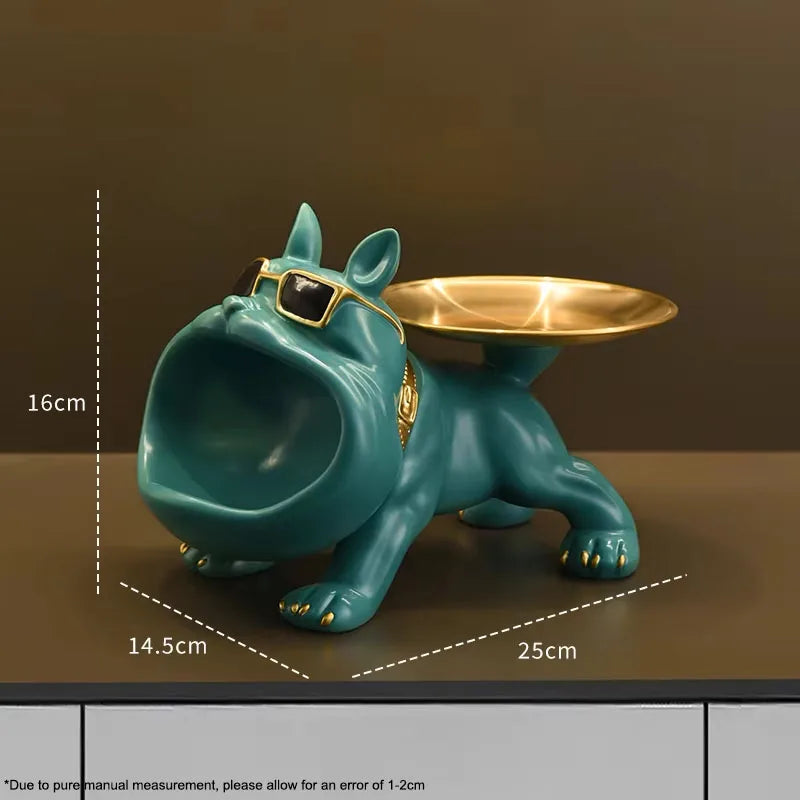 Bulldog Resin Sculpture with Storage Tray - Elegant Animal Decor for Home Interiors