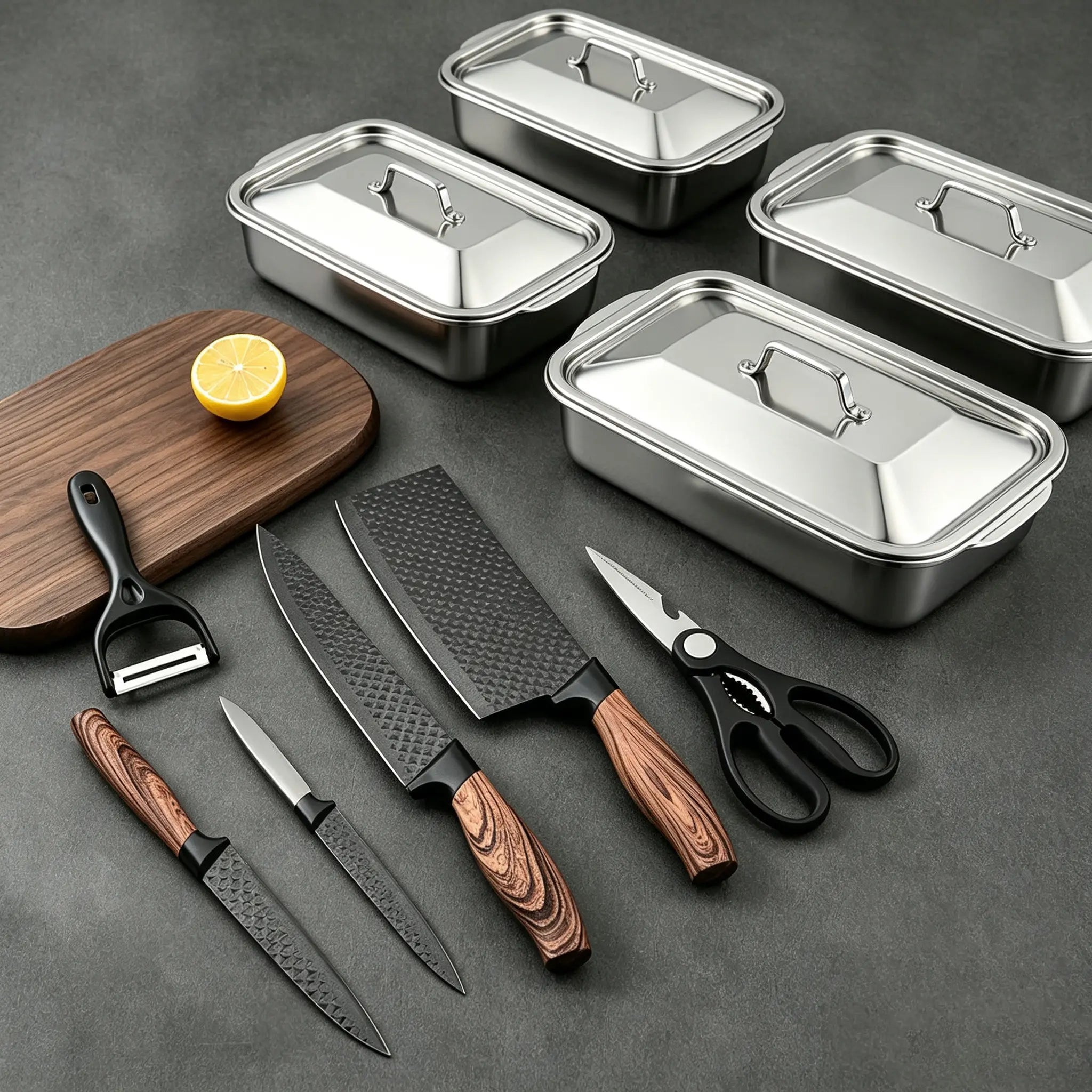 Extra Large Stainless Steel Baking Pans Set with Lids - Non-Stick Thick-Bottomed Rectangular Oven Trays for Desserts, Bread, and Seafood - Ideal for Grilling and Buffet Serving - Oven Safe Design - Perfect Mother's Day Gift