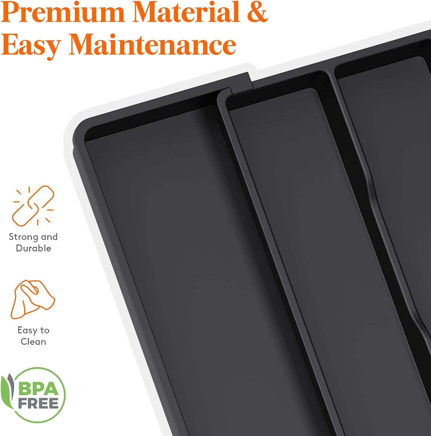 Expandable Cutlery Drawer Organizer, Extra Large Plastic Utensil Holder for Kitchen Storage and Organization, 33-57×38 cm, Black