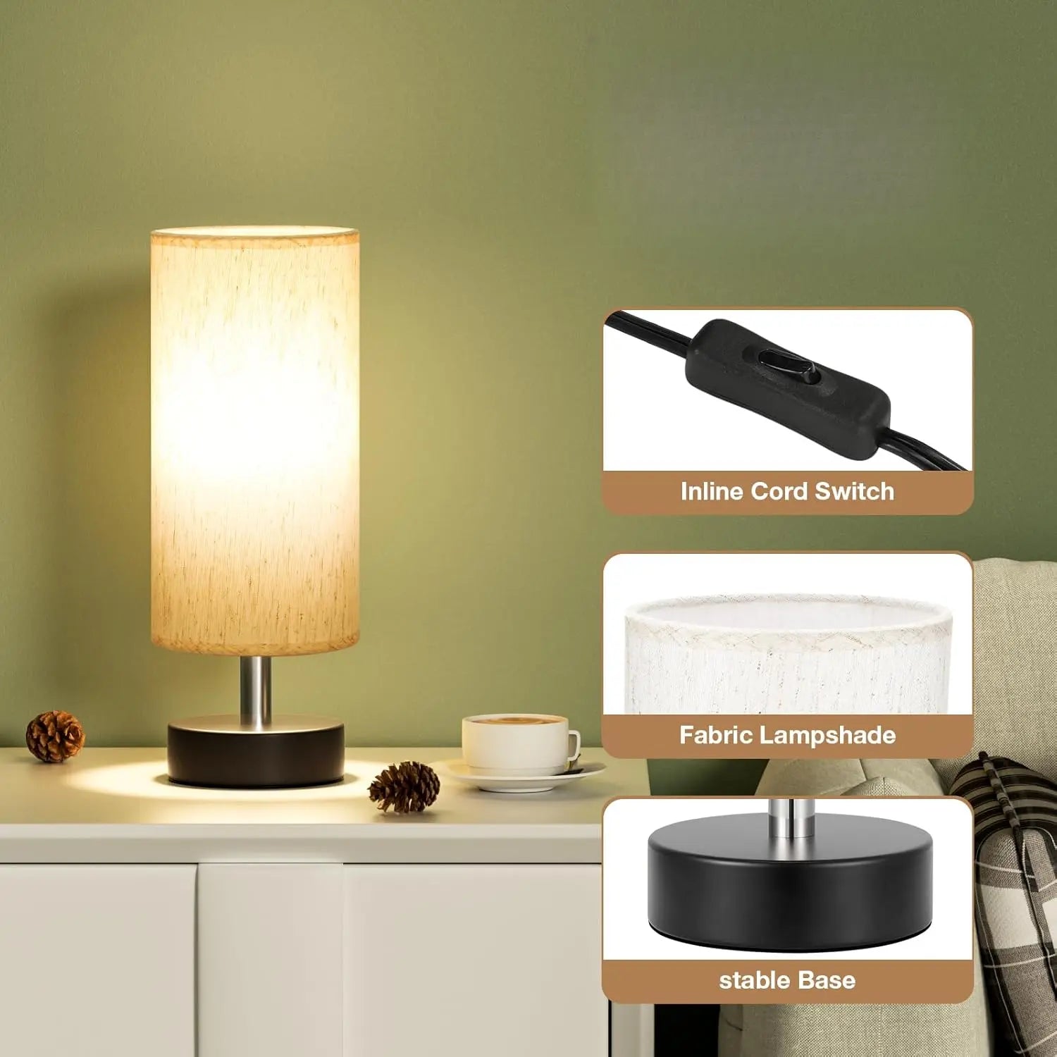 Set of 2 Minimalist Small Table Lamps for Bedroom and Office Use - Ideal for Nightstands, Reading Rooms, Kids' Rooms, Living Rooms, and Dorms